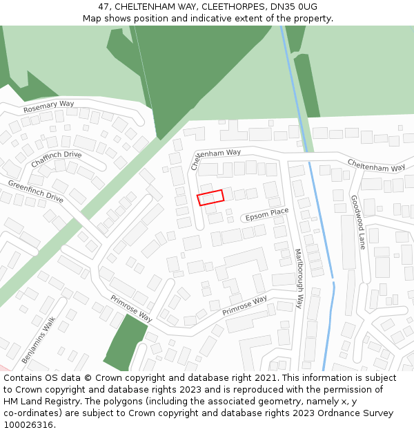 47, CHELTENHAM WAY, CLEETHORPES, DN35 0UG: Location map and indicative extent of plot