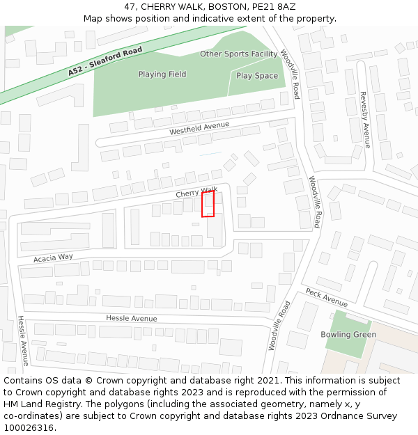 47, CHERRY WALK, BOSTON, PE21 8AZ: Location map and indicative extent of plot