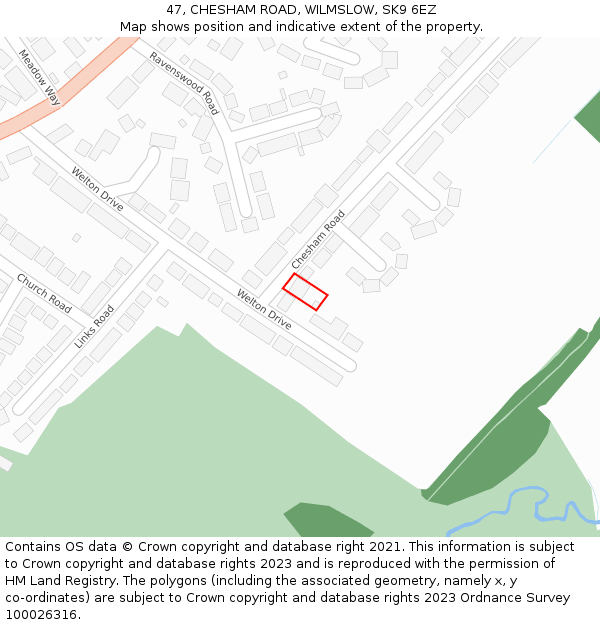 47, CHESHAM ROAD, WILMSLOW, SK9 6EZ: Location map and indicative extent of plot