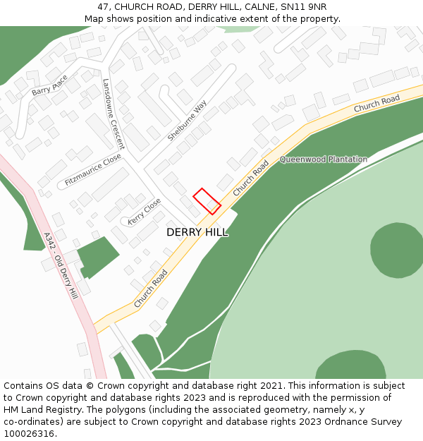 47, CHURCH ROAD, DERRY HILL, CALNE, SN11 9NR: Location map and indicative extent of plot