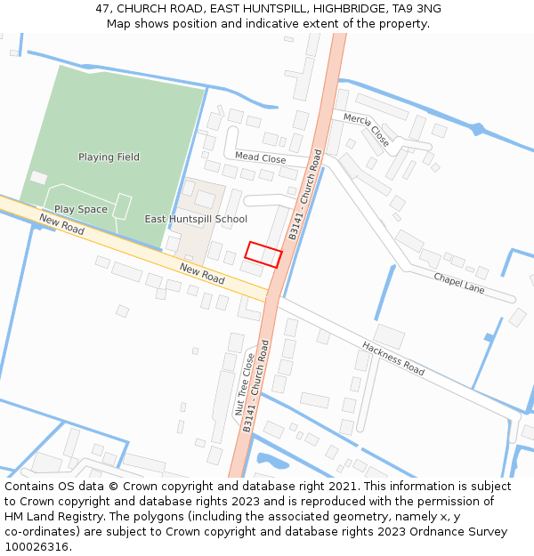 47, CHURCH ROAD, EAST HUNTSPILL, HIGHBRIDGE, TA9 3NG: Location map and indicative extent of plot