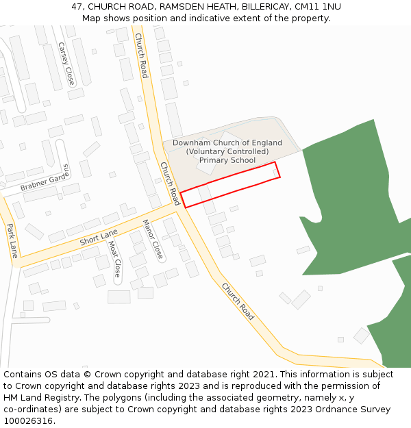 47, CHURCH ROAD, RAMSDEN HEATH, BILLERICAY, CM11 1NU: Location map and indicative extent of plot