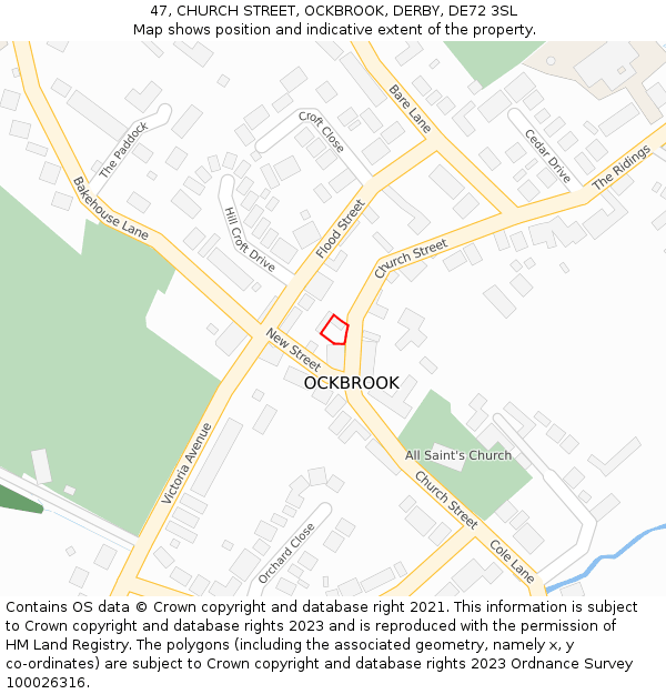 47, CHURCH STREET, OCKBROOK, DERBY, DE72 3SL: Location map and indicative extent of plot