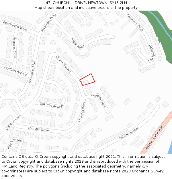 47, CHURCHILL DRIVE, NEWTOWN, SY16 2LH: Location map and indicative extent of plot