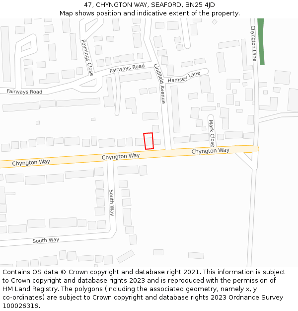 47, CHYNGTON WAY, SEAFORD, BN25 4JD: Location map and indicative extent of plot