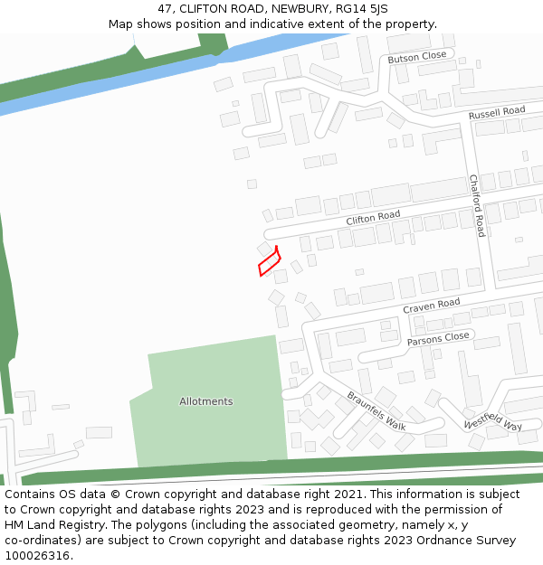 47, CLIFTON ROAD, NEWBURY, RG14 5JS: Location map and indicative extent of plot