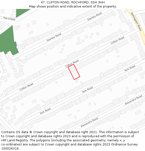 47, CLIFTON ROAD, ROCHFORD, SS4 3HH: Location map and indicative extent of plot