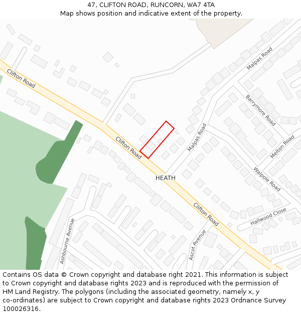 47, CLIFTON ROAD, RUNCORN, WA7 4TA: Location map and indicative extent of plot