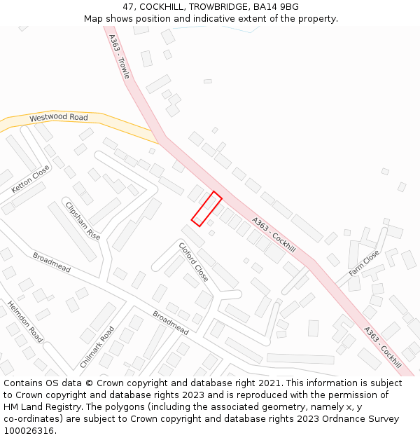 47, COCKHILL, TROWBRIDGE, BA14 9BG: Location map and indicative extent of plot