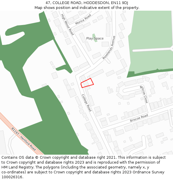 47, COLLEGE ROAD, HODDESDON, EN11 9DJ: Location map and indicative extent of plot