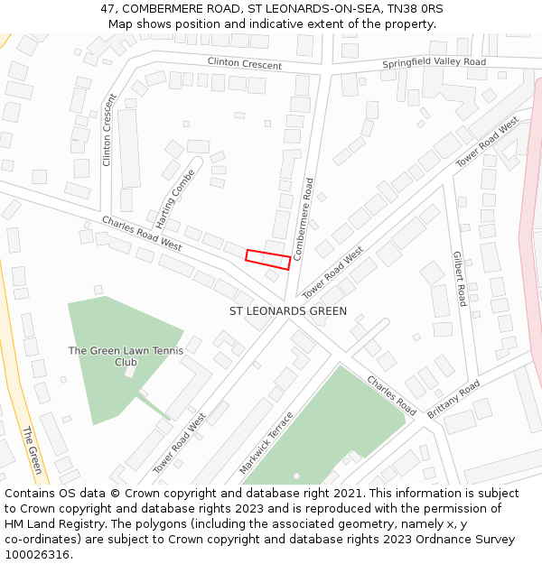 47, COMBERMERE ROAD, ST LEONARDS-ON-SEA, TN38 0RS: Location map and indicative extent of plot