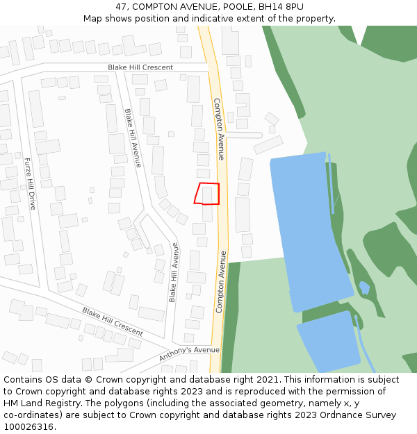 47, COMPTON AVENUE, POOLE, BH14 8PU: Location map and indicative extent of plot