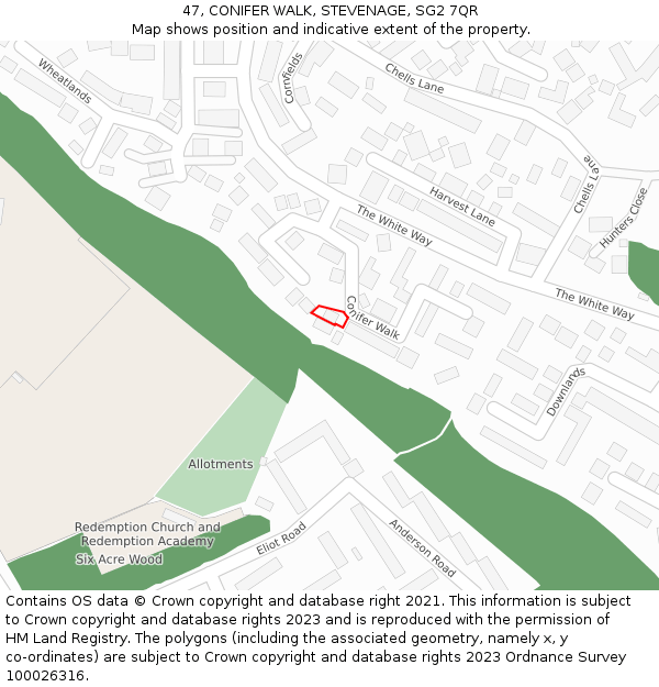 47, CONIFER WALK, STEVENAGE, SG2 7QR: Location map and indicative extent of plot