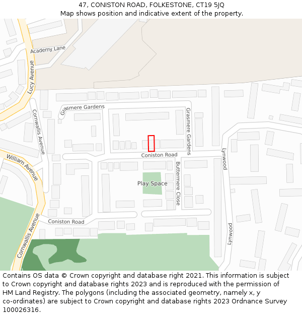 47, CONISTON ROAD, FOLKESTONE, CT19 5JQ: Location map and indicative extent of plot