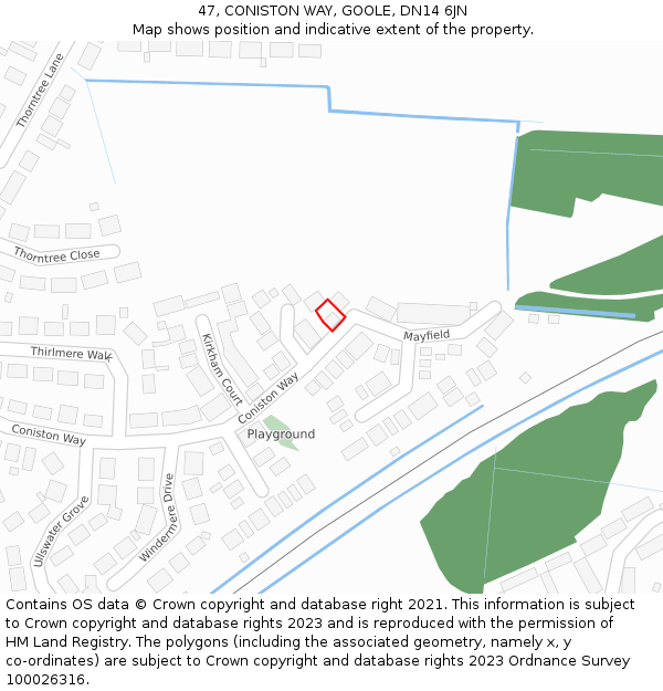 47, CONISTON WAY, GOOLE, DN14 6JN: Location map and indicative extent of plot