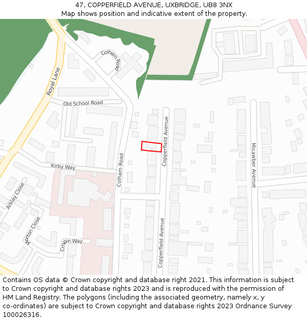 47, COPPERFIELD AVENUE, UXBRIDGE, UB8 3NX: Location map and indicative extent of plot