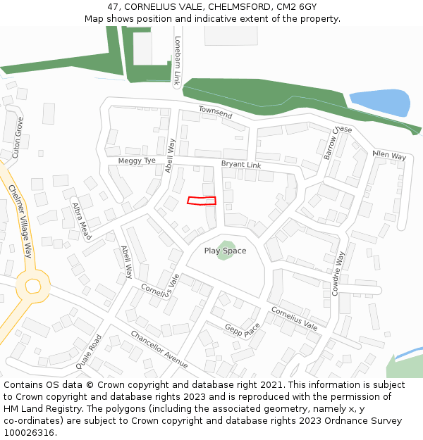 47, CORNELIUS VALE, CHELMSFORD, CM2 6GY: Location map and indicative extent of plot