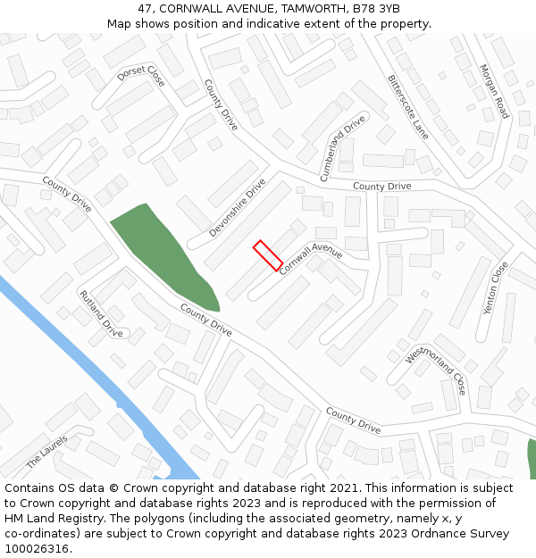 47, CORNWALL AVENUE, TAMWORTH, B78 3YB: Location map and indicative extent of plot