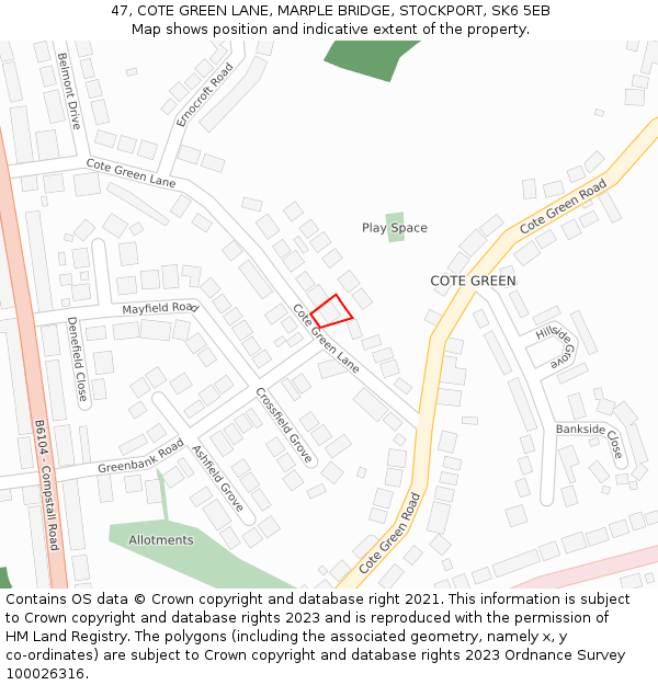 47, COTE GREEN LANE, MARPLE BRIDGE, STOCKPORT, SK6 5EB: Location map and indicative extent of plot