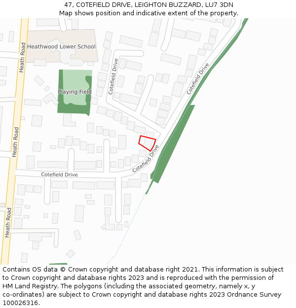 47, COTEFIELD DRIVE, LEIGHTON BUZZARD, LU7 3DN: Location map and indicative extent of plot