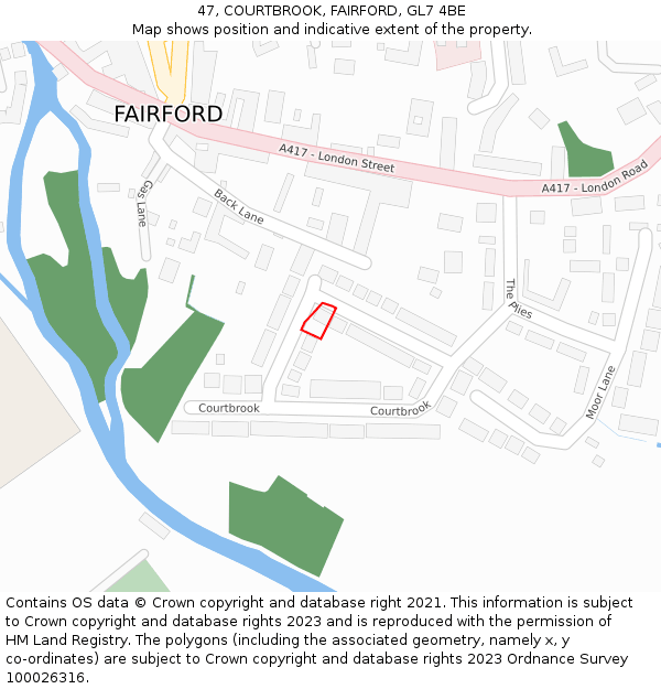 47, COURTBROOK, FAIRFORD, GL7 4BE: Location map and indicative extent of plot