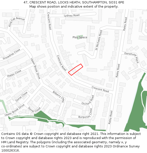 47, CRESCENT ROAD, LOCKS HEATH, SOUTHAMPTON, SO31 6PE: Location map and indicative extent of plot