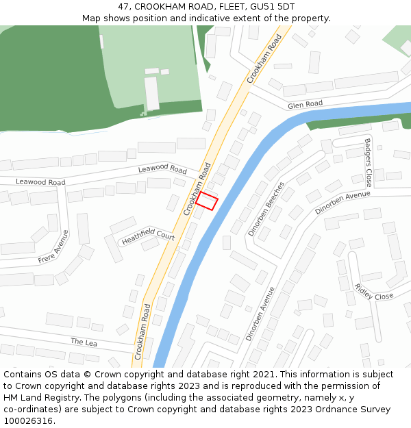 47, CROOKHAM ROAD, FLEET, GU51 5DT: Location map and indicative extent of plot