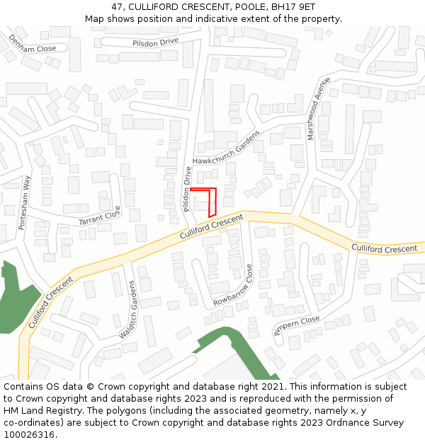 47, CULLIFORD CRESCENT, POOLE, BH17 9ET: Location map and indicative extent of plot