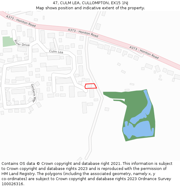 47, CULM LEA, CULLOMPTON, EX15 1NJ: Location map and indicative extent of plot