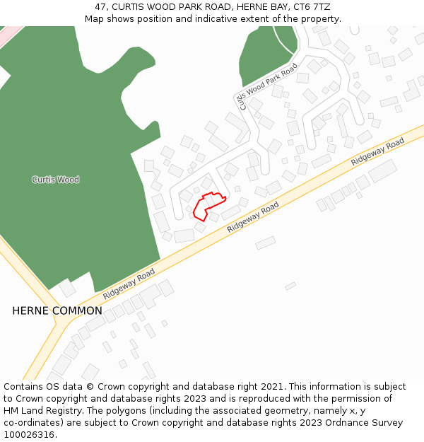 47, CURTIS WOOD PARK ROAD, HERNE BAY, CT6 7TZ: Location map and indicative extent of plot
