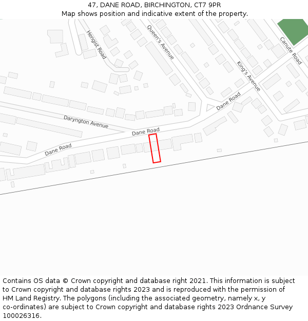 47, DANE ROAD, BIRCHINGTON, CT7 9PR: Location map and indicative extent of plot