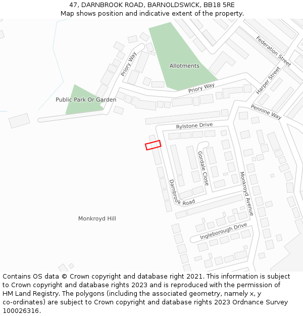 47, DARNBROOK ROAD, BARNOLDSWICK, BB18 5RE: Location map and indicative extent of plot
