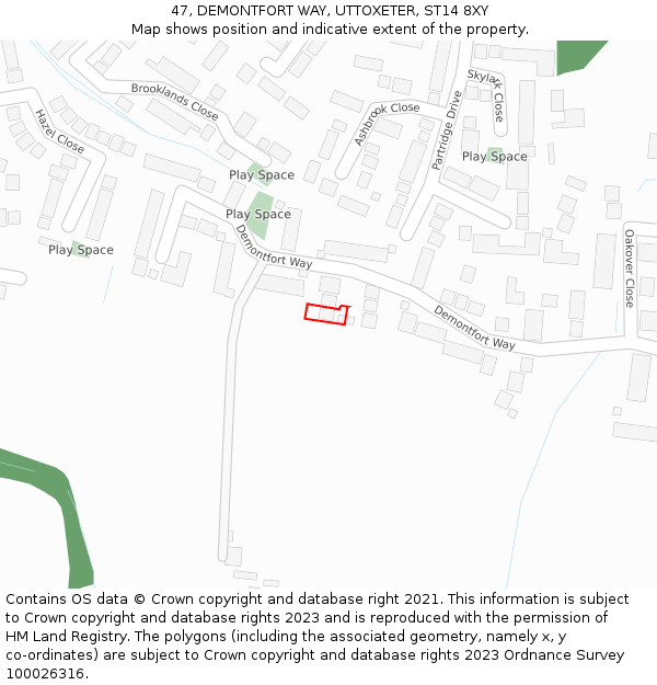 47, DEMONTFORT WAY, UTTOXETER, ST14 8XY: Location map and indicative extent of plot