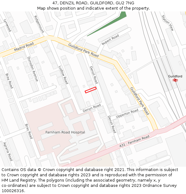 47, DENZIL ROAD, GUILDFORD, GU2 7NG: Location map and indicative extent of plot