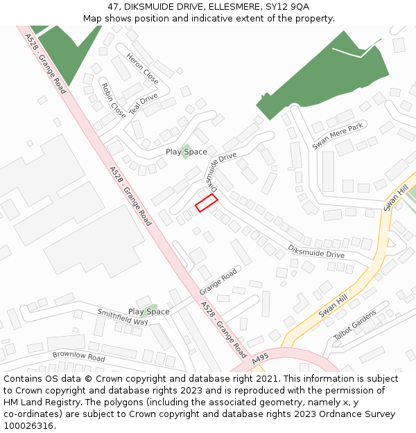 47, DIKSMUIDE DRIVE, ELLESMERE, SY12 9QA: Location map and indicative extent of plot