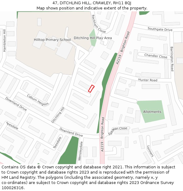 47, DITCHLING HILL, CRAWLEY, RH11 8QJ: Location map and indicative extent of plot