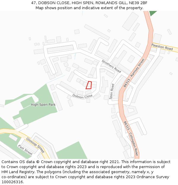 47, DOBSON CLOSE, HIGH SPEN, ROWLANDS GILL, NE39 2BF: Location map and indicative extent of plot