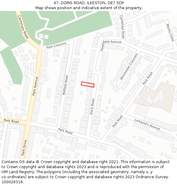 47, DORIS ROAD, ILKESTON, DE7 5DP: Location map and indicative extent of plot