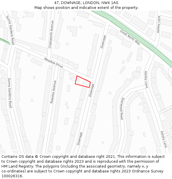 47, DOWNAGE, LONDON, NW4 1AS: Location map and indicative extent of plot