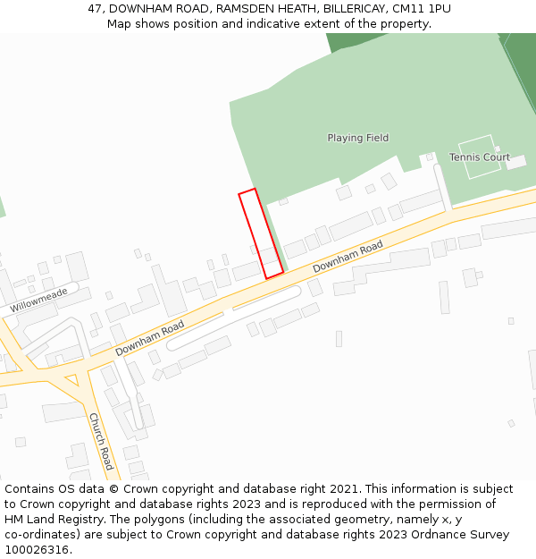 47, DOWNHAM ROAD, RAMSDEN HEATH, BILLERICAY, CM11 1PU: Location map and indicative extent of plot