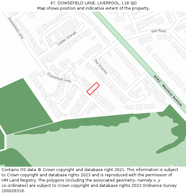 47, DOWSEFIELD LANE, LIVERPOOL, L18 3JG: Location map and indicative extent of plot