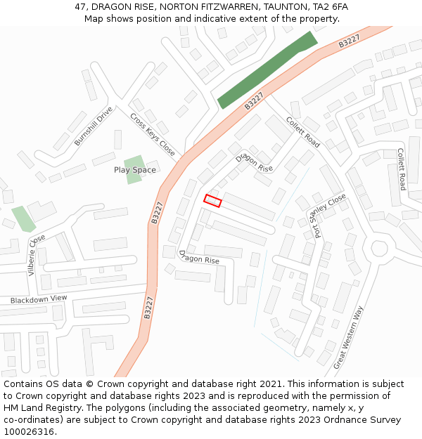 47, DRAGON RISE, NORTON FITZWARREN, TAUNTON, TA2 6FA: Location map and indicative extent of plot