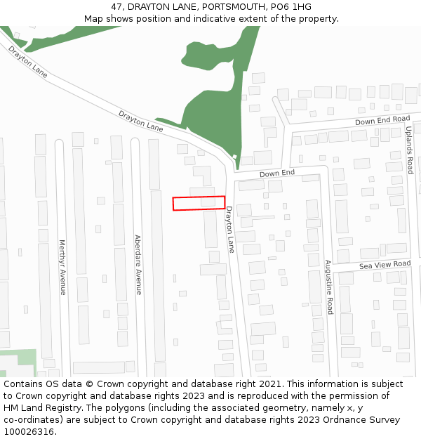 47, DRAYTON LANE, PORTSMOUTH, PO6 1HG: Location map and indicative extent of plot