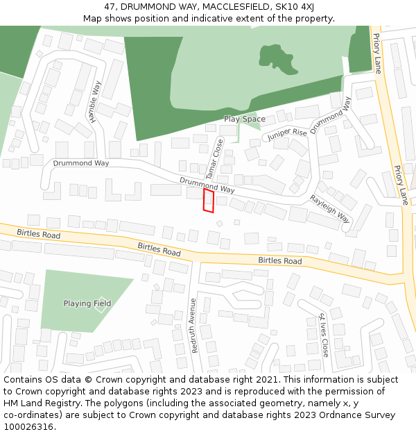 47, DRUMMOND WAY, MACCLESFIELD, SK10 4XJ: Location map and indicative extent of plot