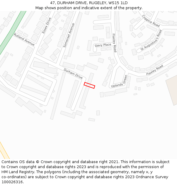 47, DURHAM DRIVE, RUGELEY, WS15 1LD: Location map and indicative extent of plot