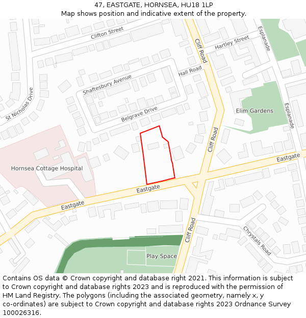 47, EASTGATE, HORNSEA, HU18 1LP: Location map and indicative extent of plot