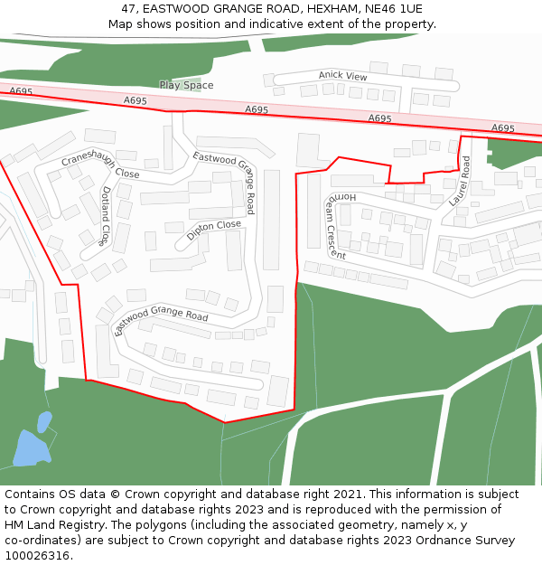 47, EASTWOOD GRANGE ROAD, HEXHAM, NE46 1UE: Location map and indicative extent of plot