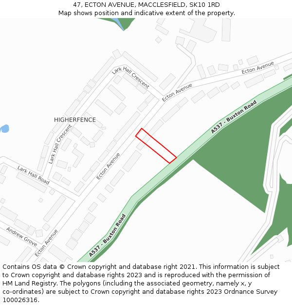 47, ECTON AVENUE, MACCLESFIELD, SK10 1RD: Location map and indicative extent of plot