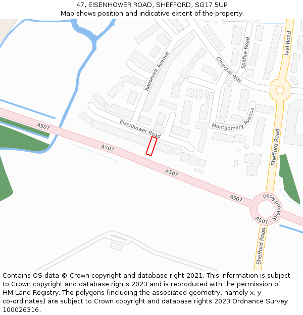 47, EISENHOWER ROAD, SHEFFORD, SG17 5UP: Location map and indicative extent of plot