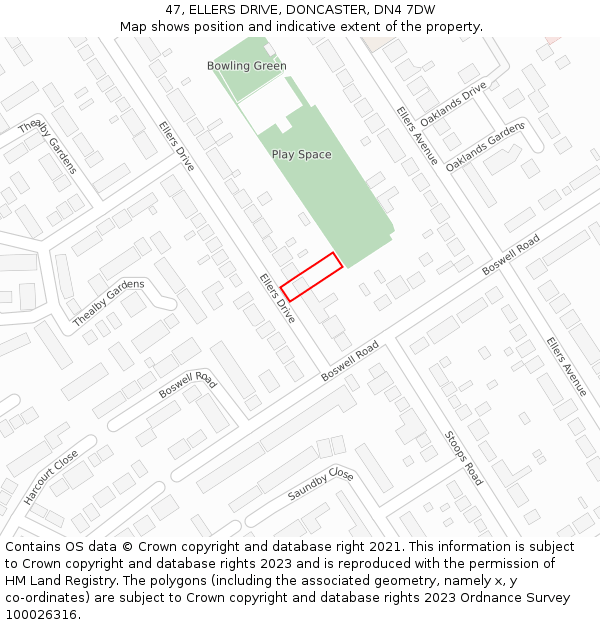 47, ELLERS DRIVE, DONCASTER, DN4 7DW: Location map and indicative extent of plot